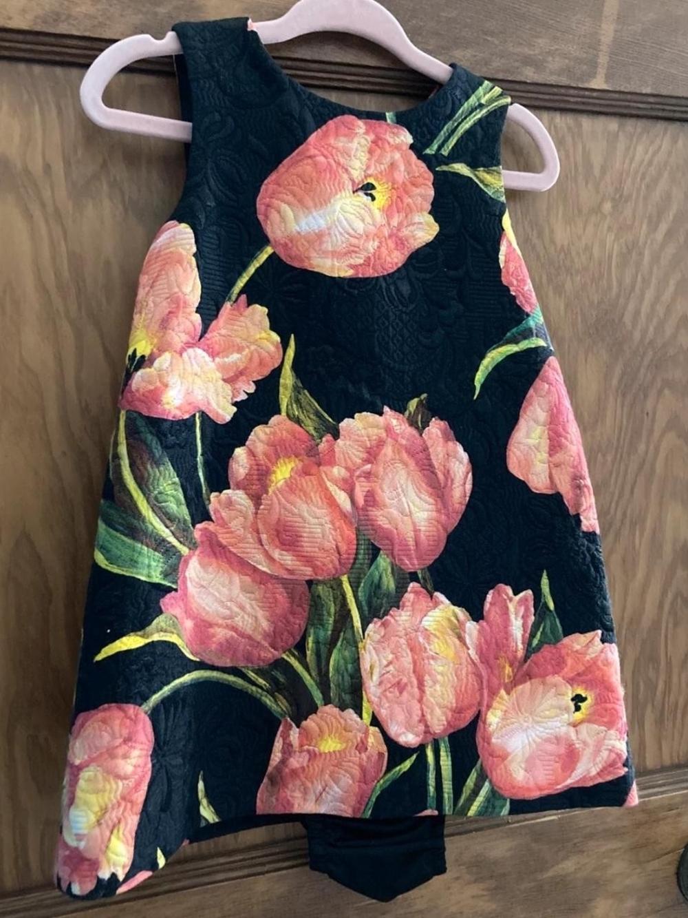 Girls Dolce And Gabanna Floral Tulip Print A-Line Dress in Black and Pink